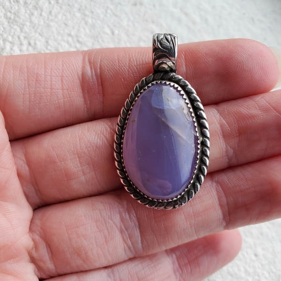 Holly blue agate gemstone one of a kind custom pendant sterling silver - Picture 10 of 12